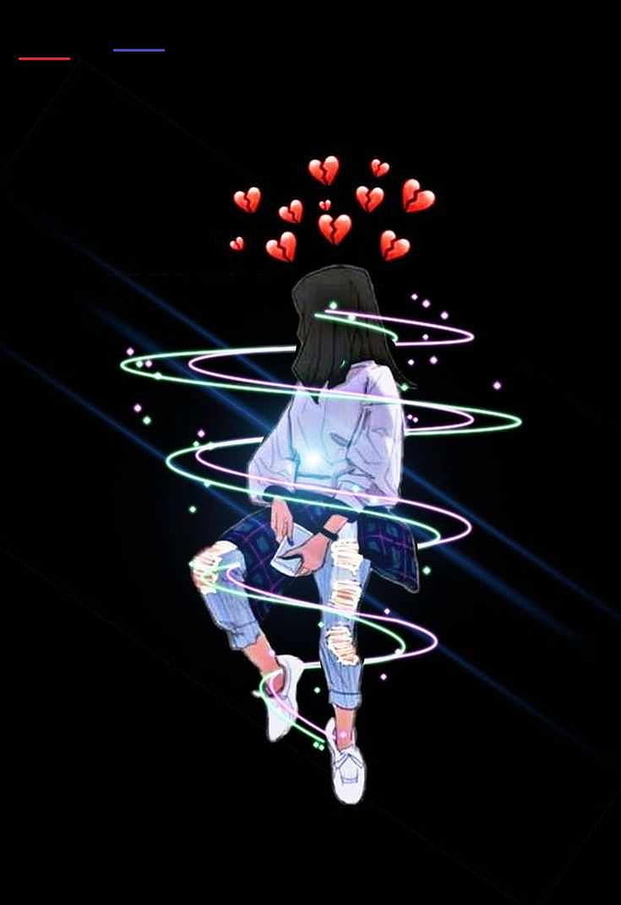 Anime Girl With Broken Hearts And Neon Rings On Black Background HD phone wallpaper