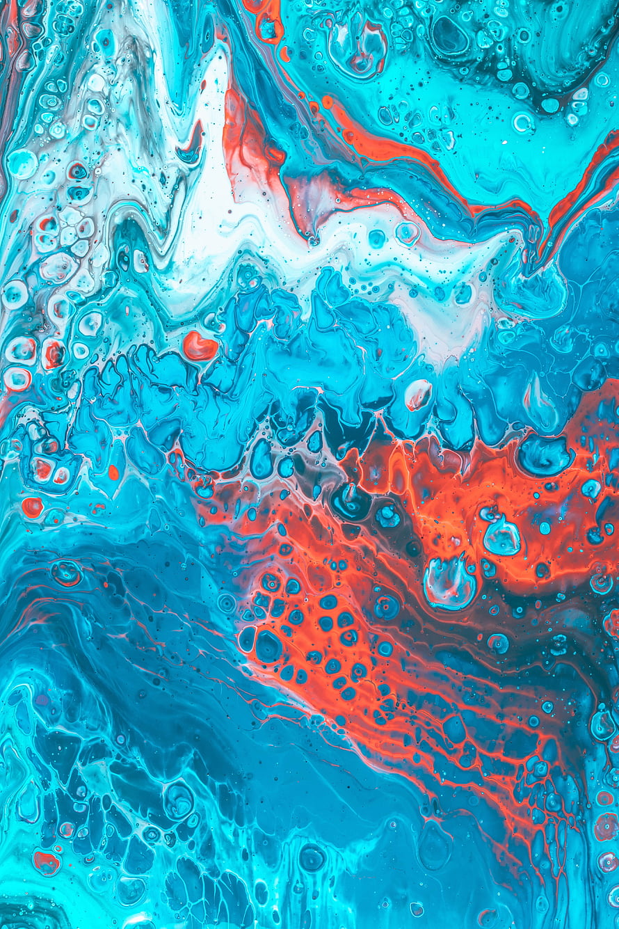 Vibrant Turquoise and Coral Fluid Art Abstract Liquid Paint Texture HD phone wallpaper