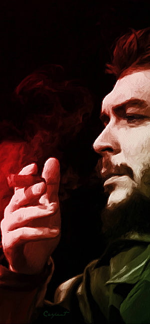 Che Guevara Digital Painting with Red Smoke and Dramatic Chiaroscuro Lighting HD phone wallpaper