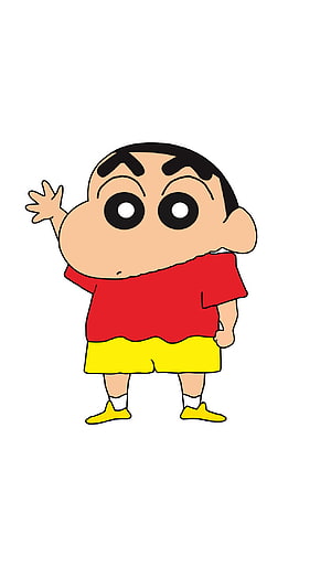 Shin-chan Waving in Red Shirt and Yellow Shorts on White Background HD phone wallpaper