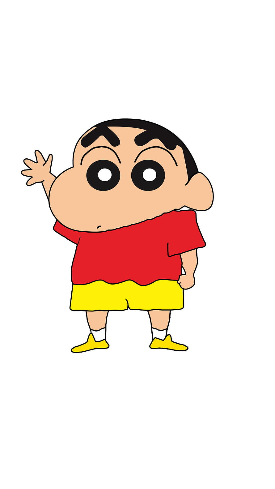 Shin-chan Waving in Red Shirt and Yellow Shorts on White Background HD phone wallpaper