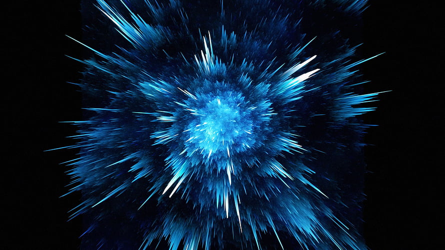 Vibrant Blue Energy Burst with Radiating Light Streaks on Black Background HD wallpaper