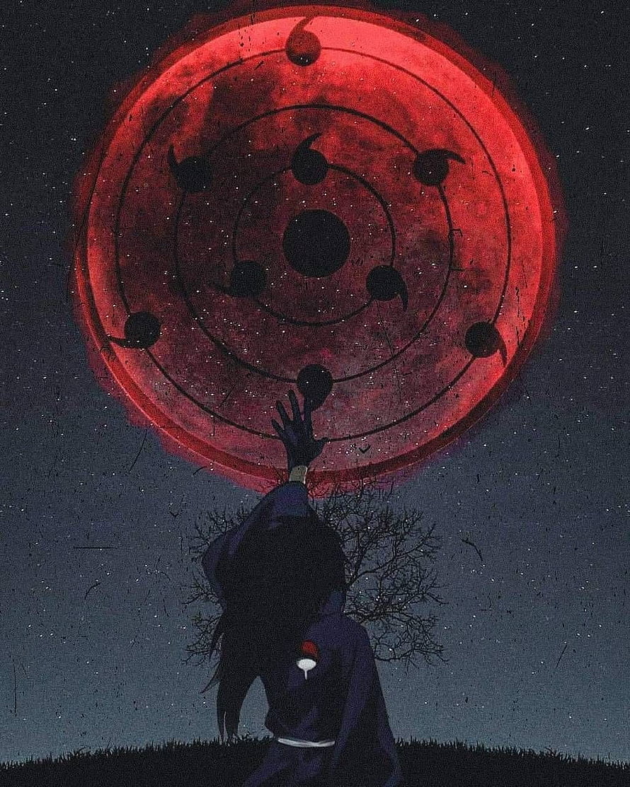 Madara Uchiha Reaching Toward the Infinite Tsukuyomi in a Dark Starry Night HD phone wallpaper