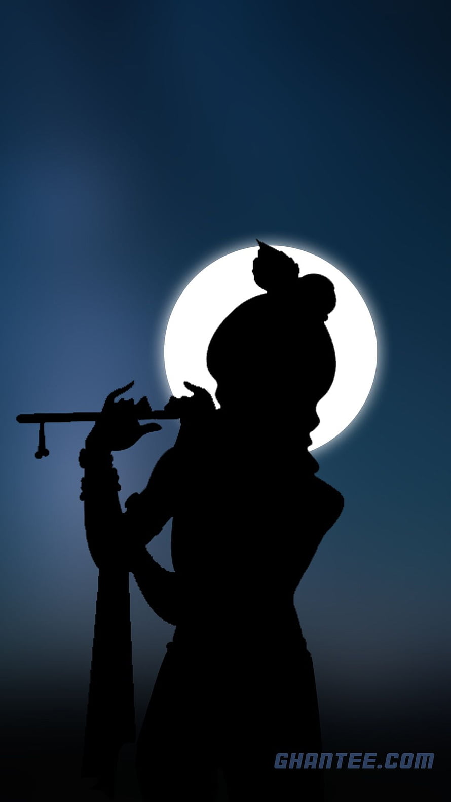 Krishna Silhouette Playing Flute Against Full Moon HD phone wallpaper