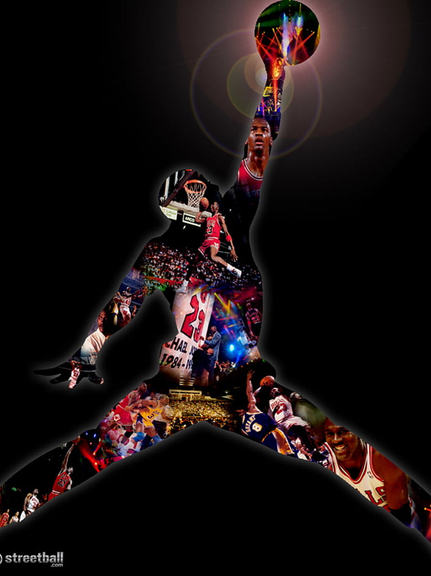 Michael Jordan Chicago Bulls Slam Dunk Collage Silhouette HD phone wallpaper