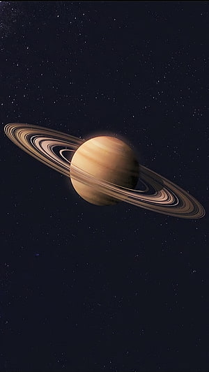 Saturn with its iconic ring system set against a deep star-filled expanse of outer space HD phone wallpaper