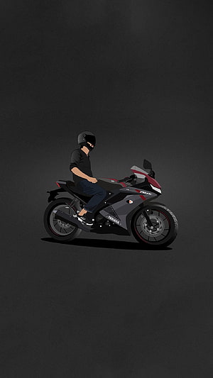 Minimalist Illustration of a Rider on a Yamaha R15 Sports Motorcycle HD phone wallpaper