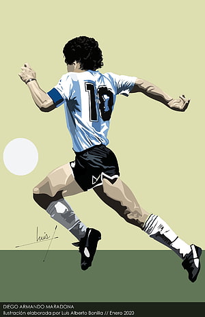 Diego Maradona in Argentina Number 10 Jersey Running on the Pitch HD phone wallpaper