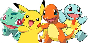 Pikachu, Charmander, Squirtle, and Bulbasaur Group Illustration HD wallpaper