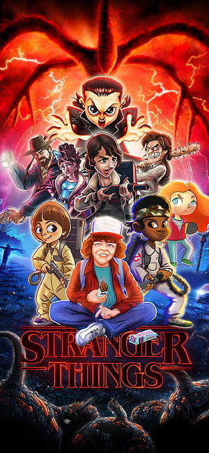 Stranger Things Chibi Character Poster with Demogorgon and Upside Down HD phone wallpaper