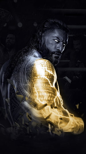 Roman Reigns Tribal Chief WWE Portrait with Golden Lightning Arm, Roman Reigns, The Tribal Chief, WWE HD phone wallpaper
