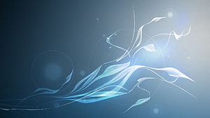 Elegant Light Blue Abstract Flowing Ribbons and Bokeh Circles on Dark Background HD wallpaper