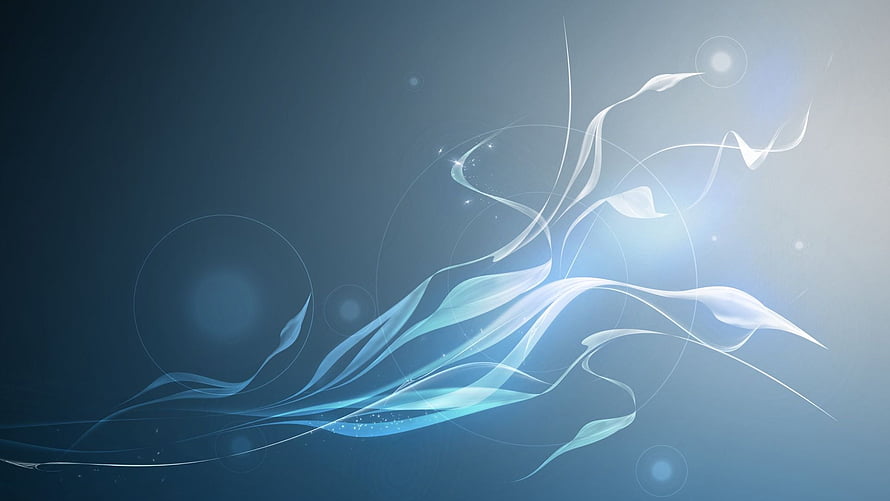 Elegant Light Blue Abstract Flowing Ribbons and Bokeh Circles on Dark Background HD wallpaper