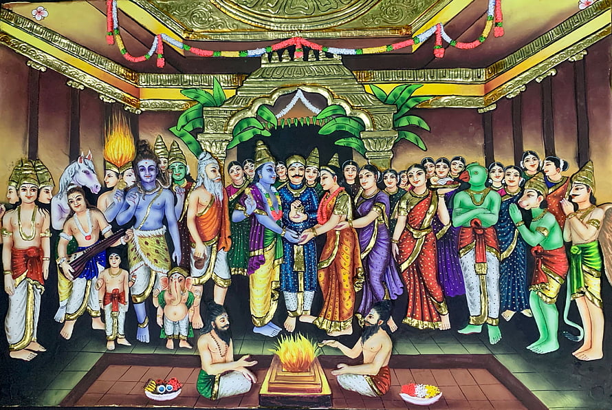 Srinivasa Kalyanam Tanjore Painting Depicting Divine Wedding Ceremony HD wallpaper