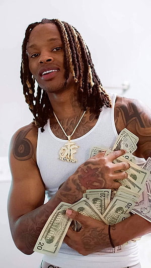 King Von Holding Cash in White Tank Top with Gold Chain and Tattoos HD phone wallpaper