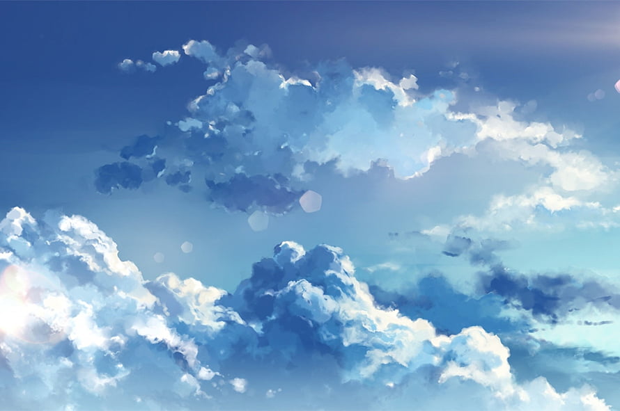 Aesthetic Anime Sky with Fluffy Clouds and Soft Blue Tones HD wallpaper