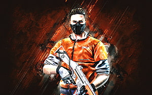 Standoff 2 Character Artwork with Tactical Rifle and Orange Jersey HD wallpaper