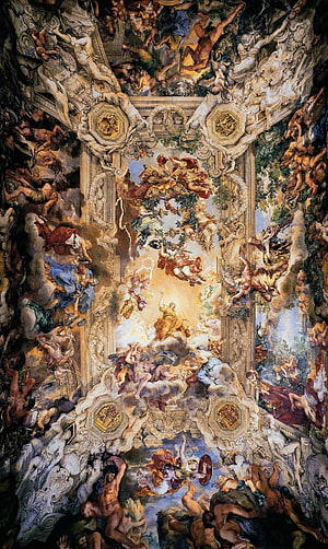Ceiling Fresco of Divine Figures and Angels in Baroque Style HD phone wallpaper