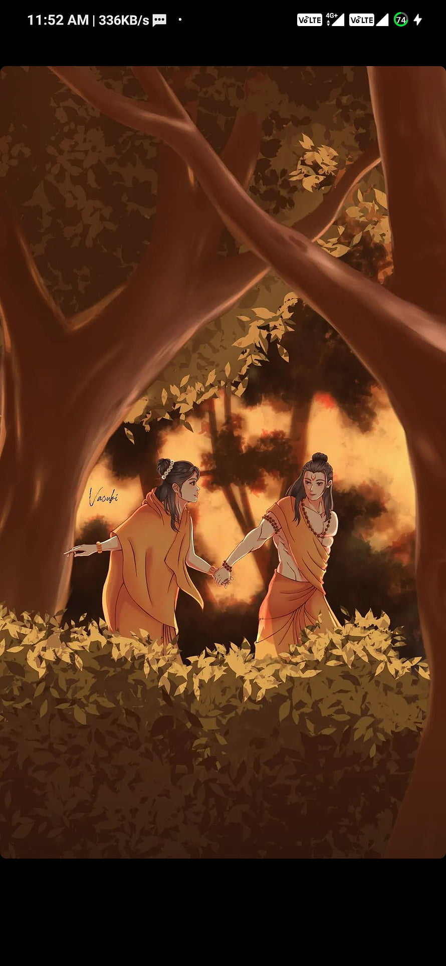 Ram and Sita Holding Hands in a Golden Forest HD phone wallpaper
