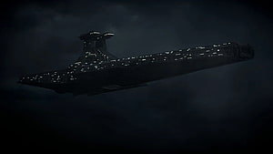 Venator Star Destroyer Cruising Through Dark Clouds in Star Wars HD wallpaper