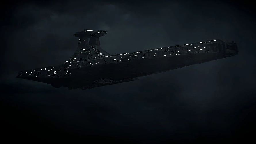 Venator Star Destroyer Cruising Through Dark Clouds in Star Wars HD wallpaper