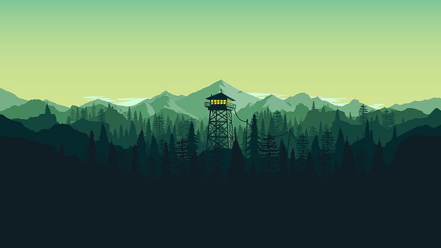 Firewatch Fire Tower in Misty Pine Forest at Dusk HD wallpaper