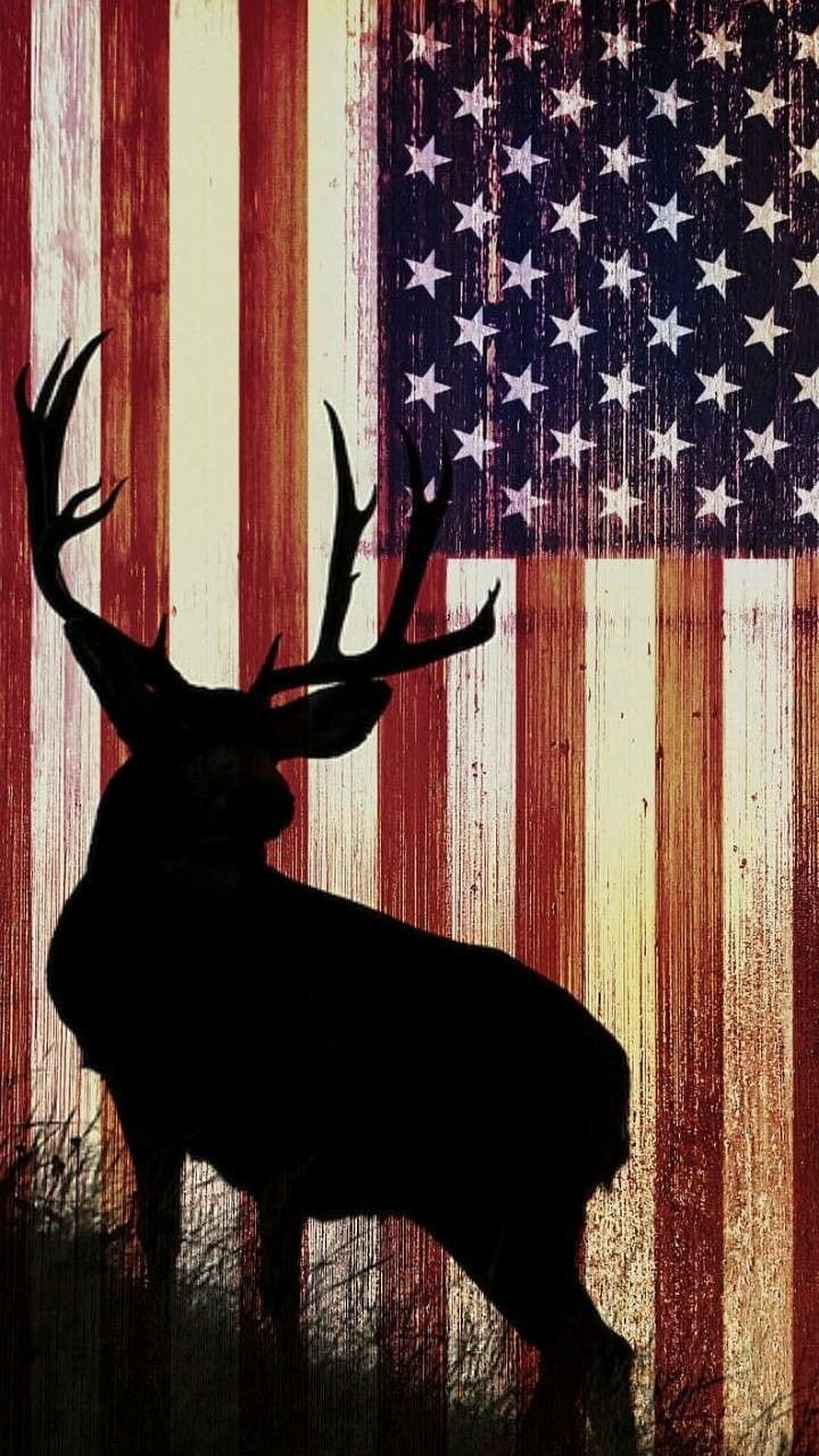 Silhouette of a Whitetail Deer Buck Against a Vintage American Flag HD phone wallpaper