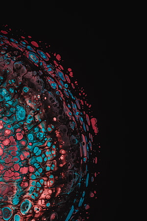 Abstract Fluid Art with Turquoise and Crimson Ink on Black Background HD phone wallpaper