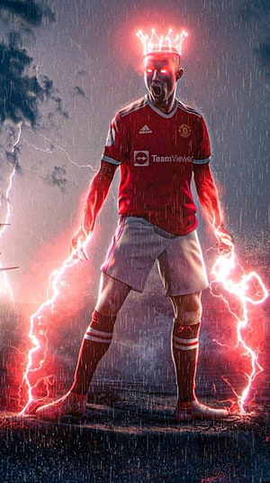 Cristiano Ronaldo in Manchester United Kit with Electric Crown and Lightning Storm HD phone wallpaper