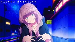 Nazuna Nanakusa Anime Character in Neon-Lit Night Street Scene HD wallpaper