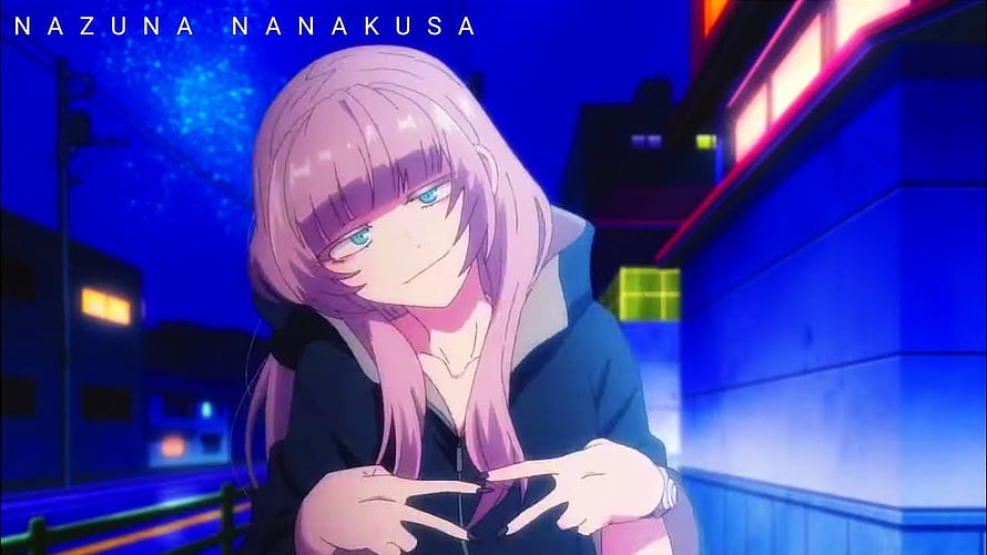Nazuna Nanakusa Anime Character in Neon-Lit Night Street Scene HD wallpaper
