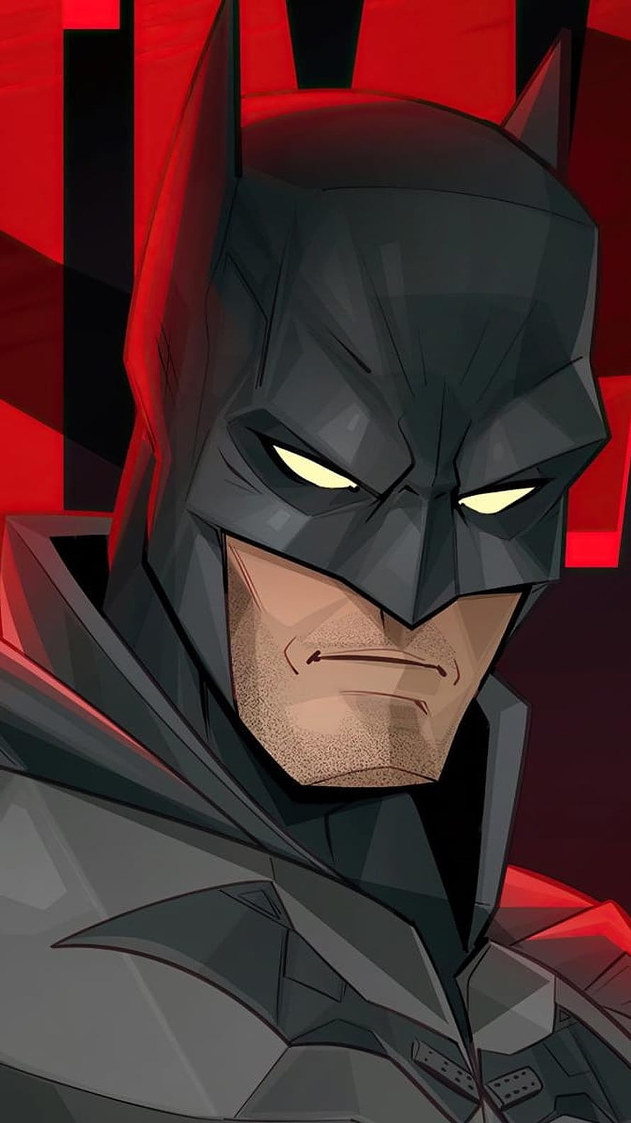 Batman Animated Portrait with Intense Yellow Eyes and Dark Cowl HD phone wallpaper