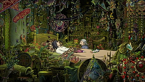 Howl's Moving Castle Interior Scene with Cluttered Room and Characters HD wallpaper
