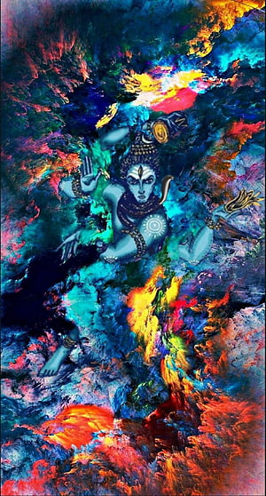 Lord Shiva Nataraja Cosmic Dance in Vibrant Abstract Art Painting HD phone wallpaper