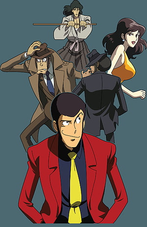 Lupin The Third Anime Character Group Portrait with Red Suit and Yellow Tie HD phone wallpaper
