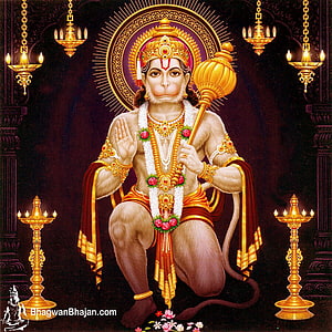 Hanuman Jayanti Devotional Artwork with Golden Diyas and Sacred Garland HD wallpaper