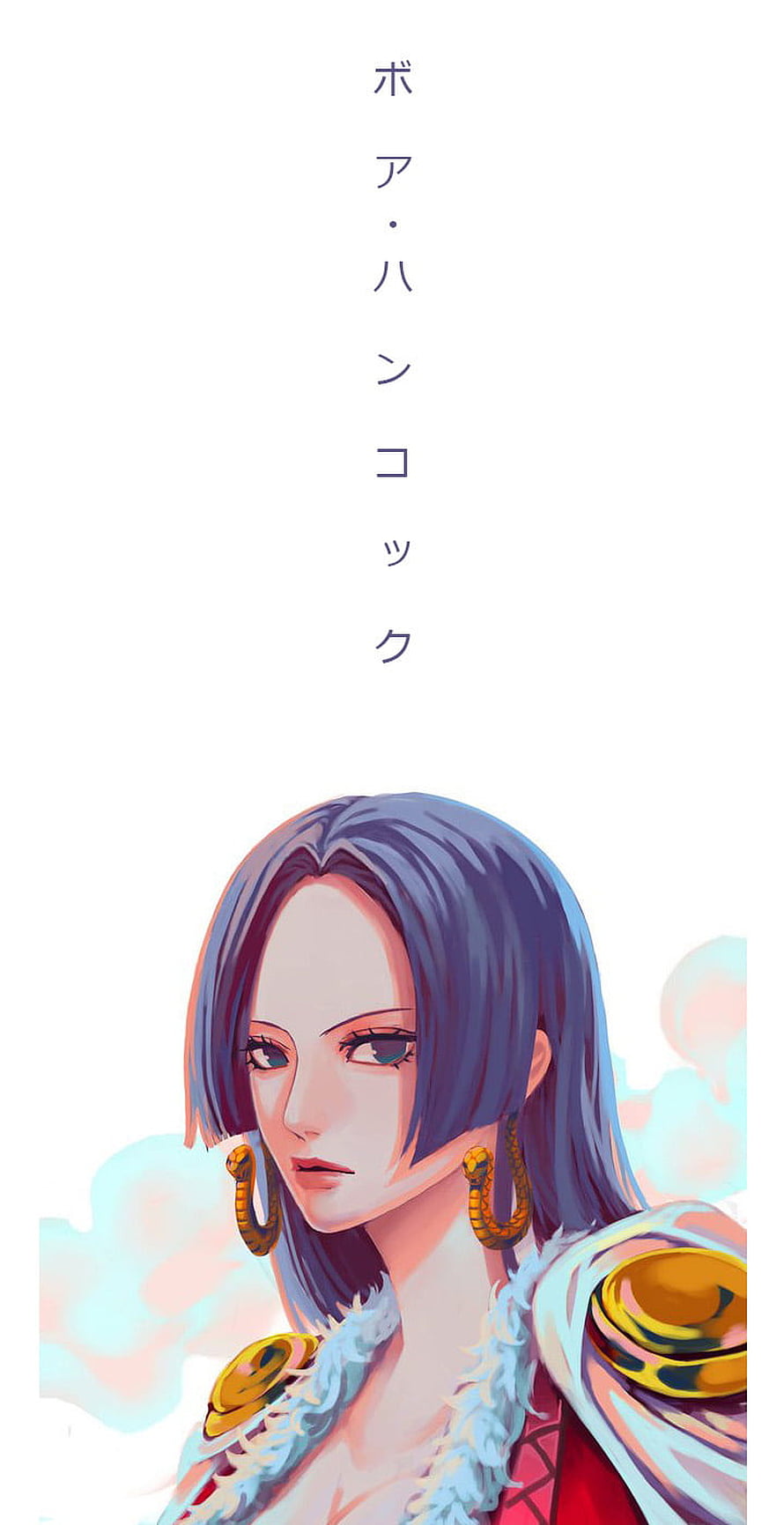 Boa Hancock Portrait from One Piece Anime with Snake Earrings and White Fur Collar HD phone wallpaper