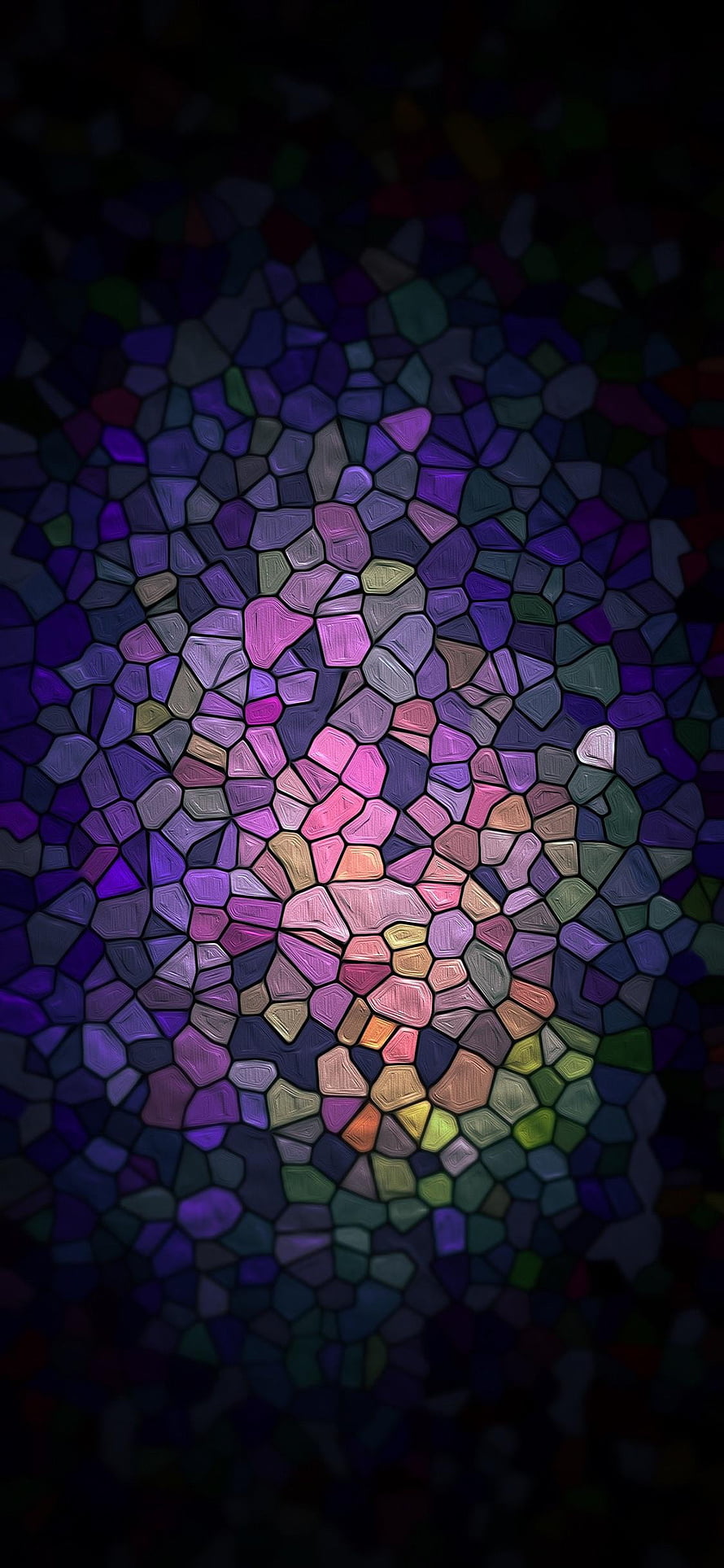 Vibrant Mosaic Stone Pattern with Purple and Pink Tones on Dark Background HD phone wallpaper