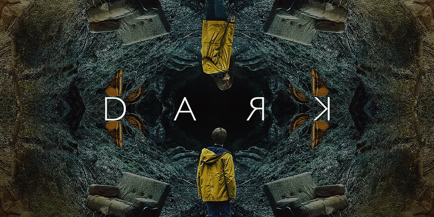 Dark Series Poster Featuring Boy in Yellow Jacket Standing in Dark Cave HD wallpaper