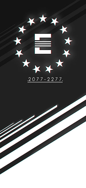 Enclave Logo from Fallout with Star Ring and 2077-2277 Date on Black Background HD phone wallpaper