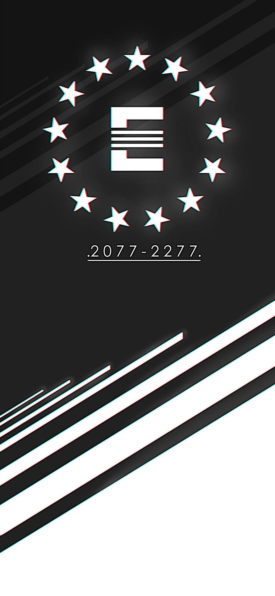 Enclave Logo from Fallout with Star Ring and 2077-2277 Date on Black Background HD phone wallpaper
