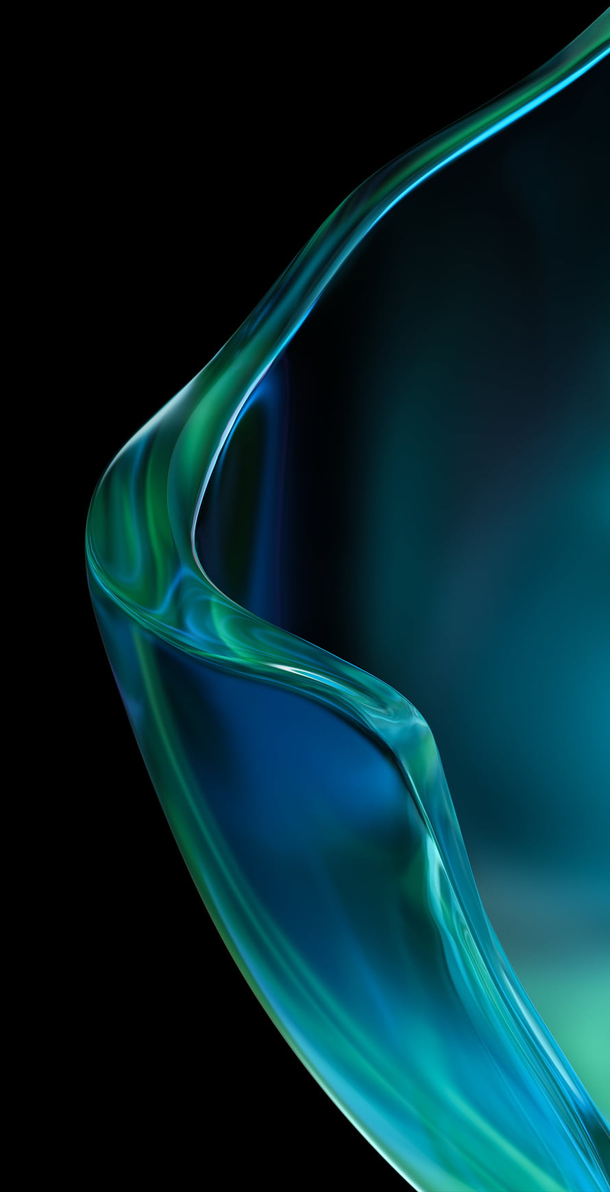 Abstract 3D Glass Ribbon in Teal and Blue on Black Background HD phone wallpaper