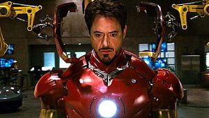 Iron Man Mark III Armor Suit Up Scene in Stark Workshop HD wallpaper