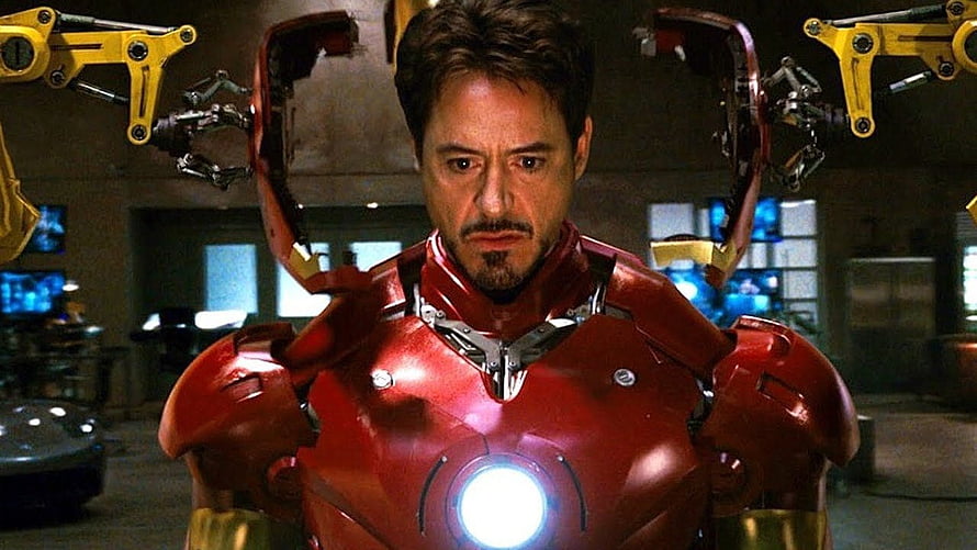 Iron Man Mark III Armor Suit Up Scene in Stark Workshop HD wallpaper