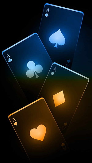 Neon Glowing Four Aces Playing Cards on Dark Background HD phone wallpaper