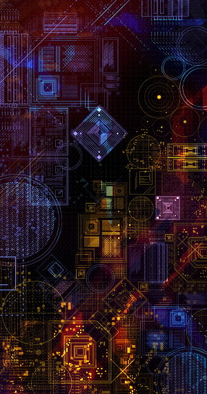 Neon Geometric Circuit Board Pattern with Dark Gradient and Abstract Digital Texture HD phone wallpaper