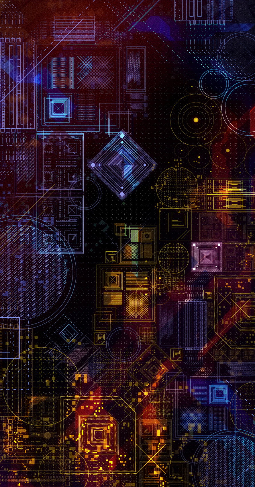 Neon Geometric Circuit Board Pattern with Dark Gradient and Abstract Digital Texture HD phone wallpaper
