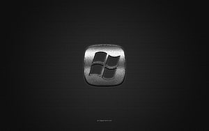 Windows 11 Silver Metal Emblem on Dark Carbon Fiber Background HD wallpaper