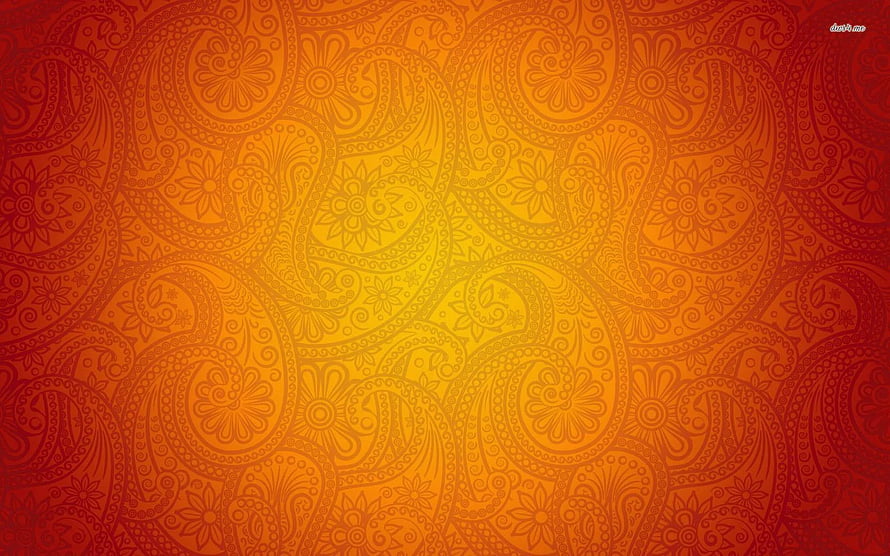 Vibrant Orange and Red Paisley Floral Pattern with Intricate Swirls and Dotted Motifs HD wallpaper