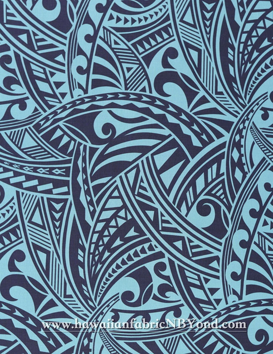 Polynesian Tribal Pattern with Hawaiian Motifs in Navy and Light Blue HD phone wallpaper
